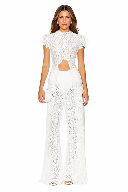 Lace Long-sleeved Top And Wide-leg Pants Set（Headscarf Not Included）