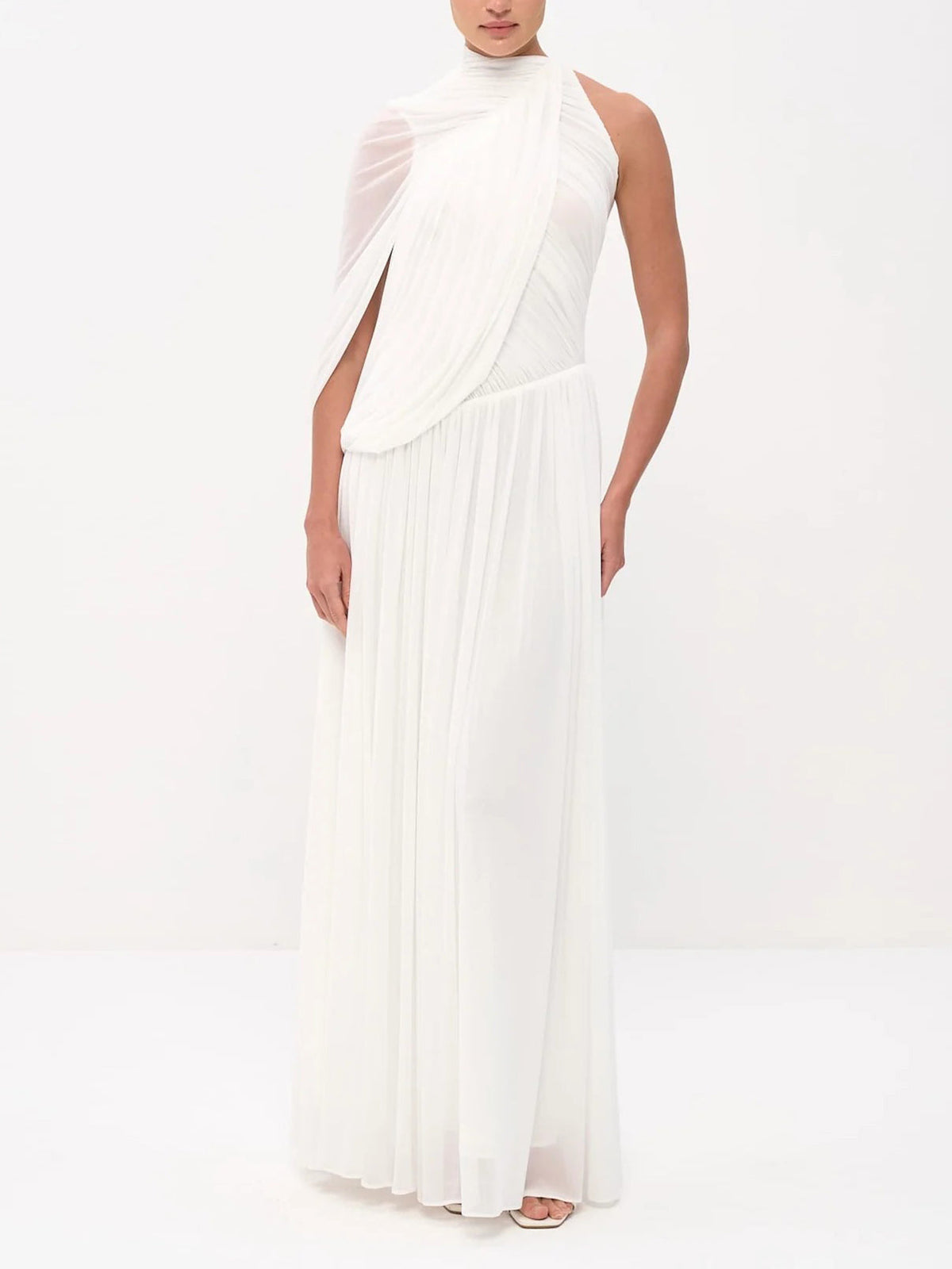 One‑Shoulder Draped Ruched Maxi Dress