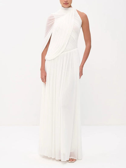 One‑Shoulder Draped Ruched Maxi Dress