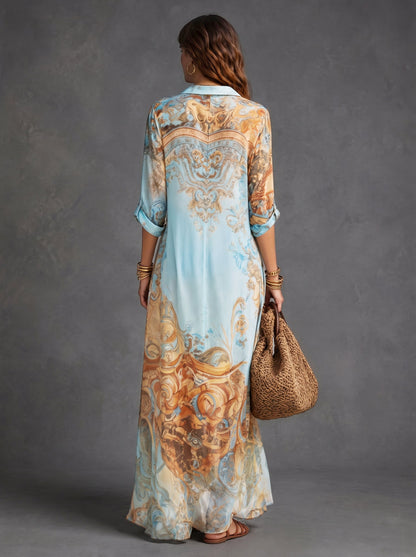 Bohemian Art Print Shirt Maxi Dress