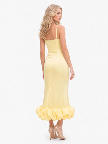 Elegant Sweetheart Ruffle Hem Satin Maxi Dress