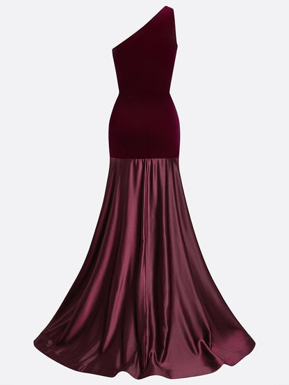 Elegant Velvet Satin Ruched Party Maxi Dress