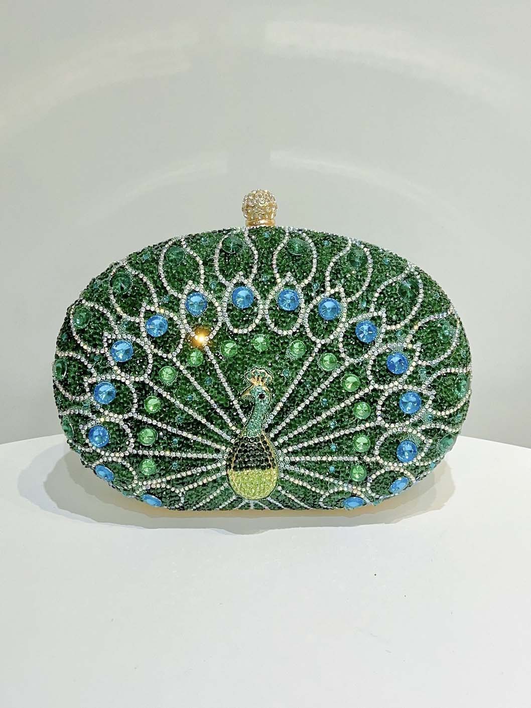 Retro Peacock Rhinestone Party Clutch Bag