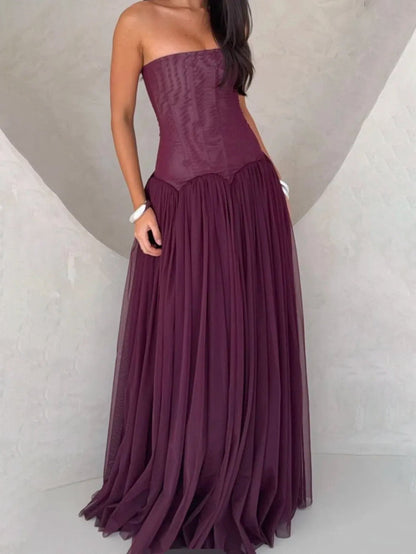 Elegant Strapless Corset Pleated Chiffon Maxi Dress
