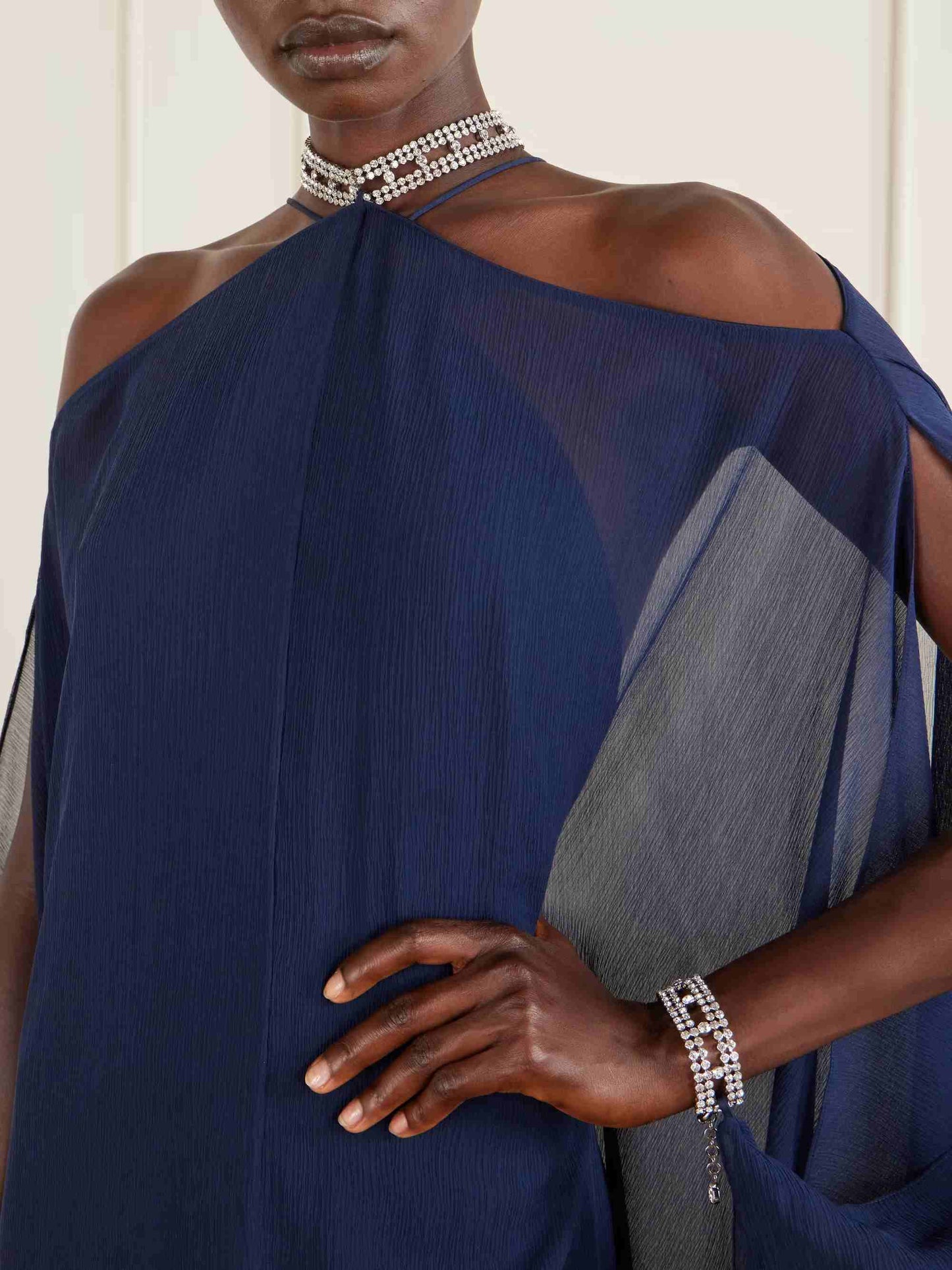 Elegant Halter Cape Chiffon Maxi Dress
