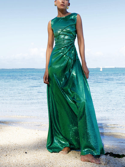Sequin Sleeveless Cut-Out Maxi Dress