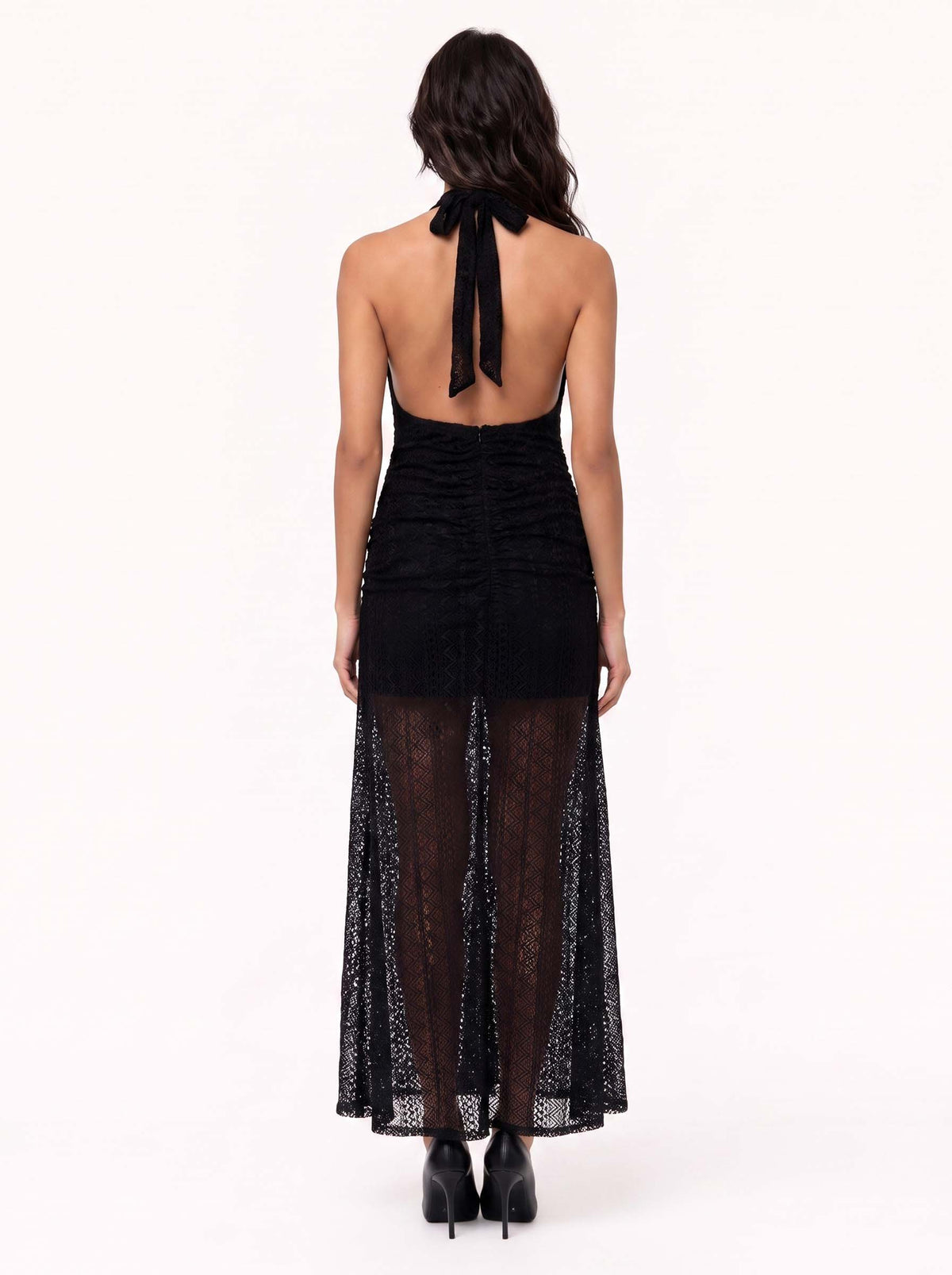 Elegant Deep V-Neck Cutout Lace Maxi Dress