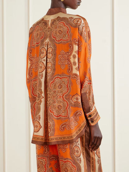 Retro Paisley Print Long Sleeve Shirt & Pants Two-Piece Set