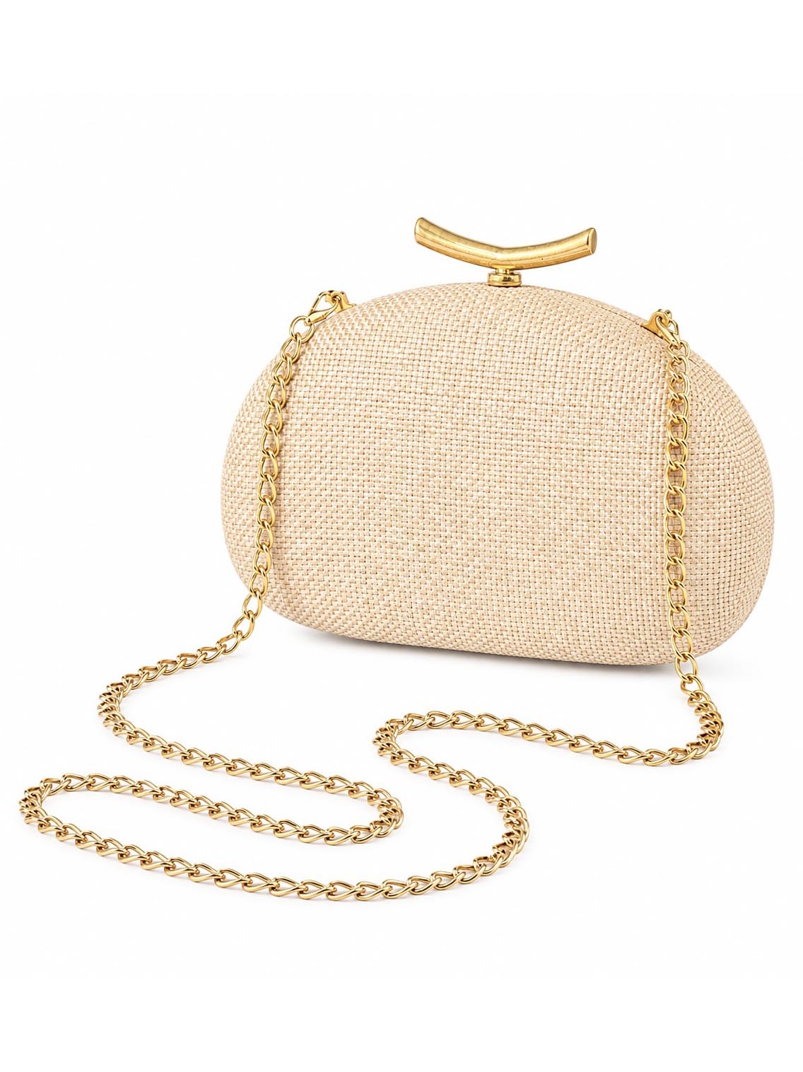 Fashion Half-Moon Woven Straw Clutch Bag