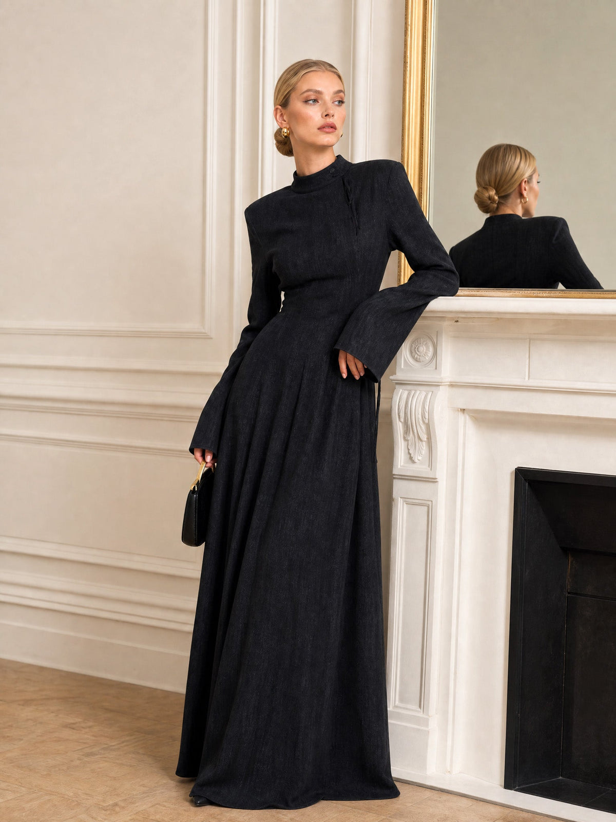 Elegant Stand Collar Long Sleeve Top & Pant Two-Piece Set