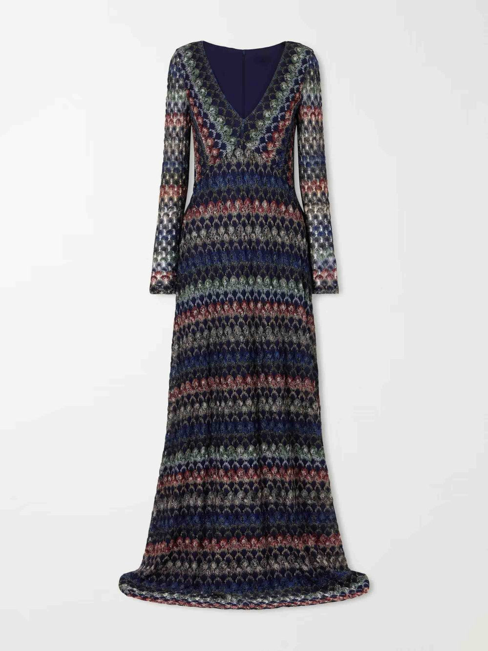 Gradient Crochet Knit V‑Neck Long Sleeve Maxi Dress