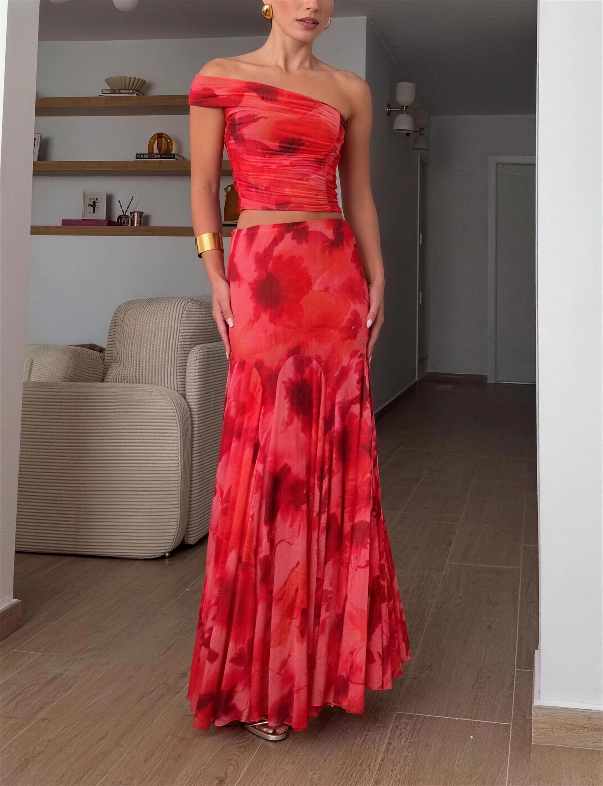 Floral Print Ruched Two-Piece Set