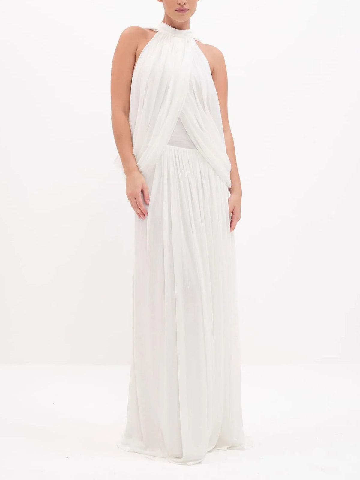 Elegant Draped Cape Sleeve Pleated Maxi Dress