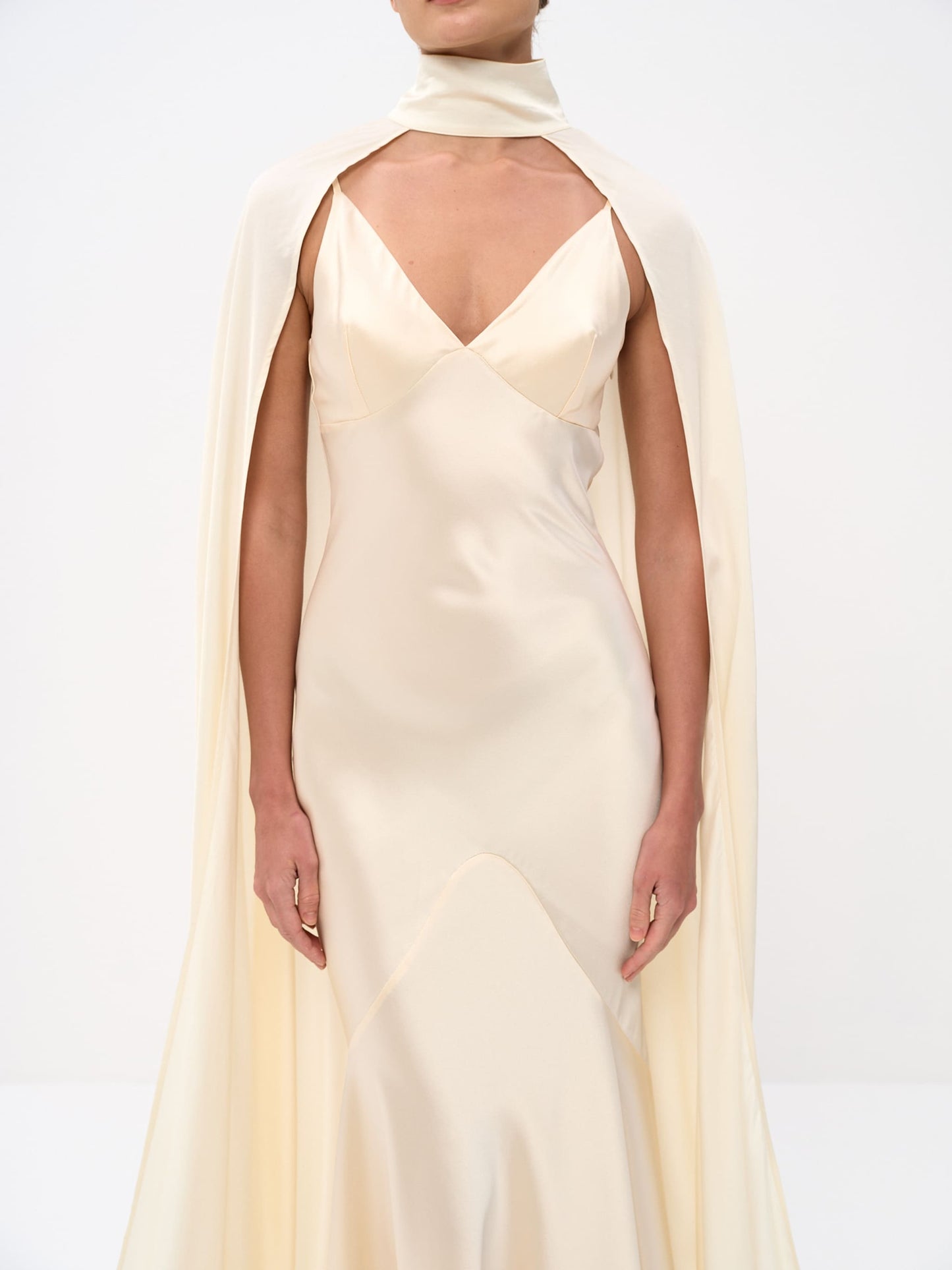 Elegant Satin Cape Sleeve Maxi Dress