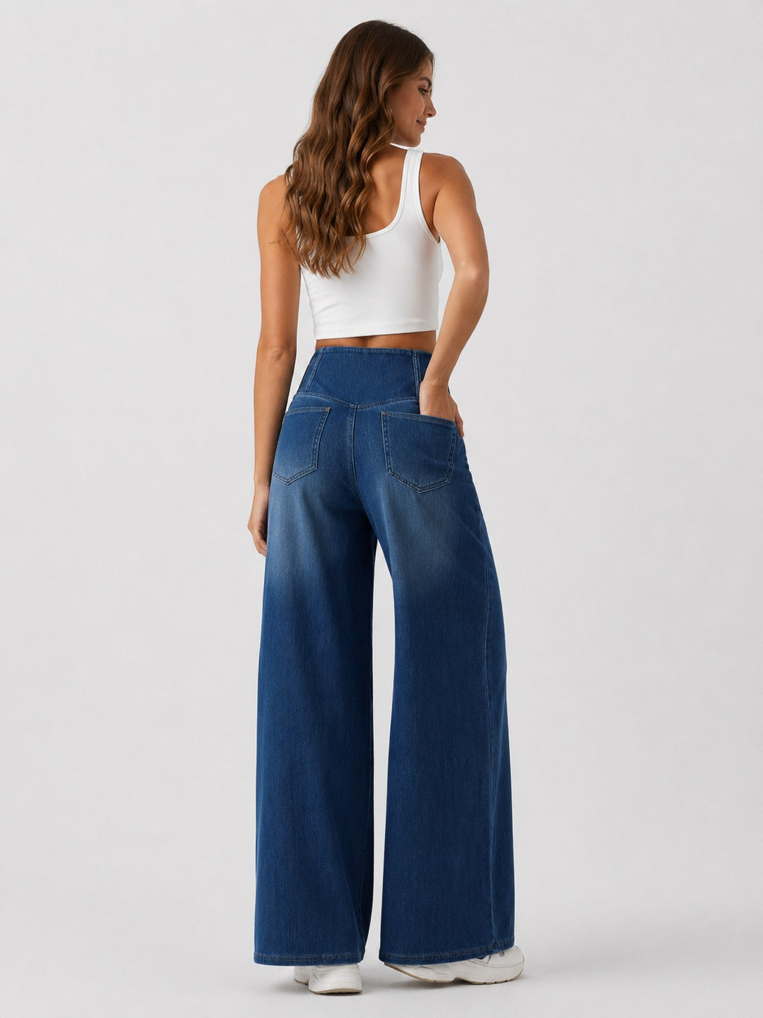 High-Waisted Stretch Denim Pants