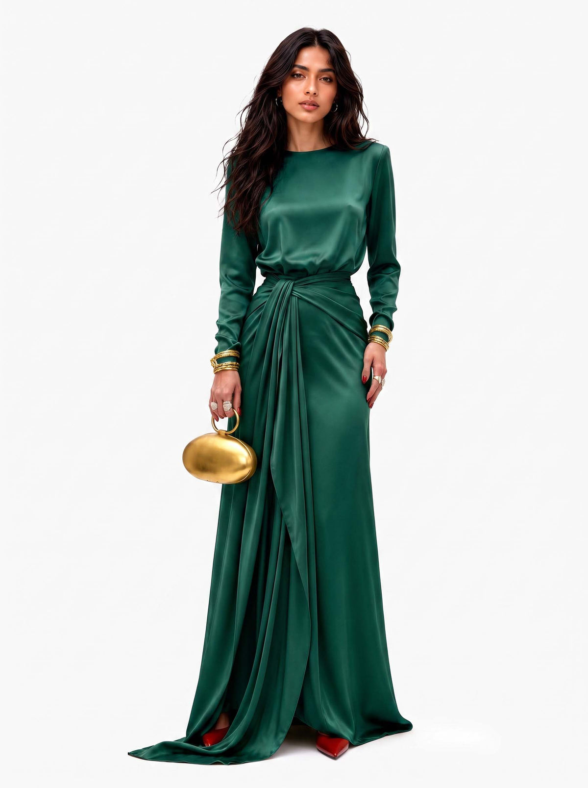 Elegant Draped Satin Maxi Dress