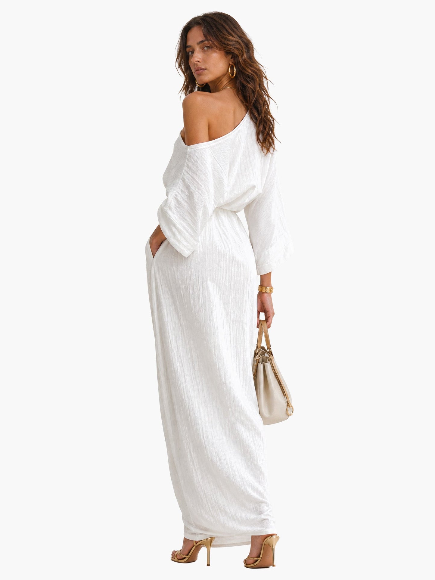Elegant One-Shoulder Draped Maxi Dress