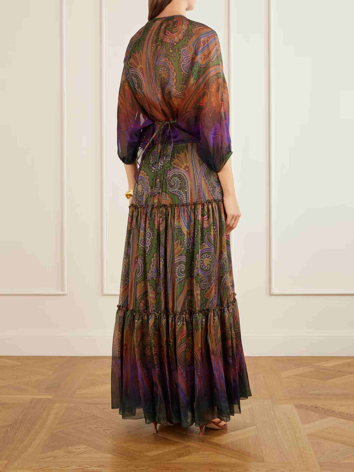 Retro Paisley Print Sheer Chiffon Two-Piece Set