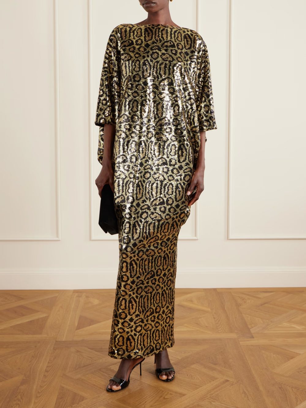 Elegant Leopard Sequin Kaftan Maxi Dress