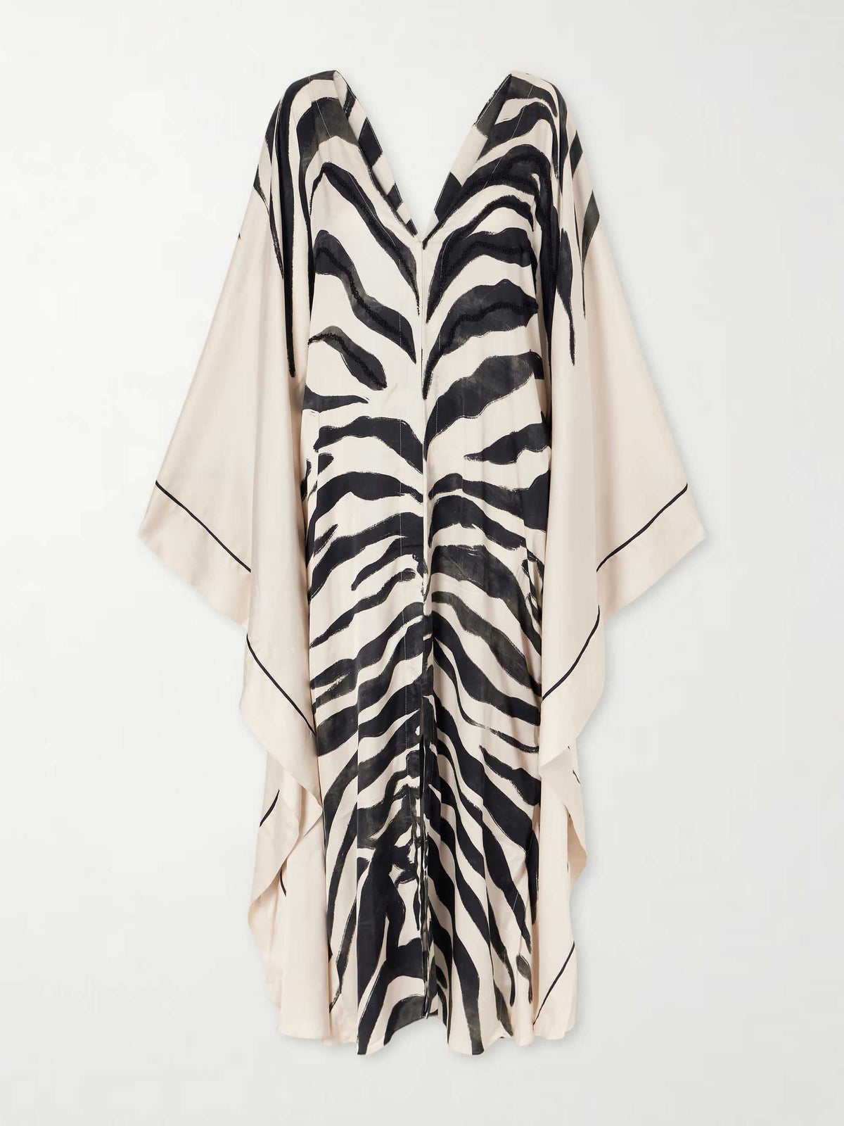 Elegant Zebra Print V-Neck Kaftan Maxi Dress