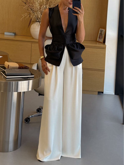 Elegant Satin Skirt Two-Piece Set