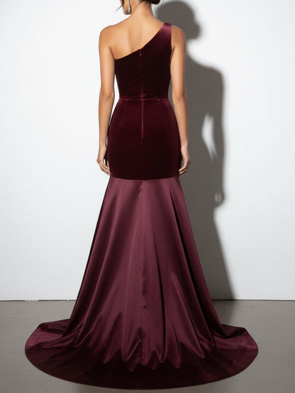 Elegant Velvet Satin Ruched Party Maxi Dress