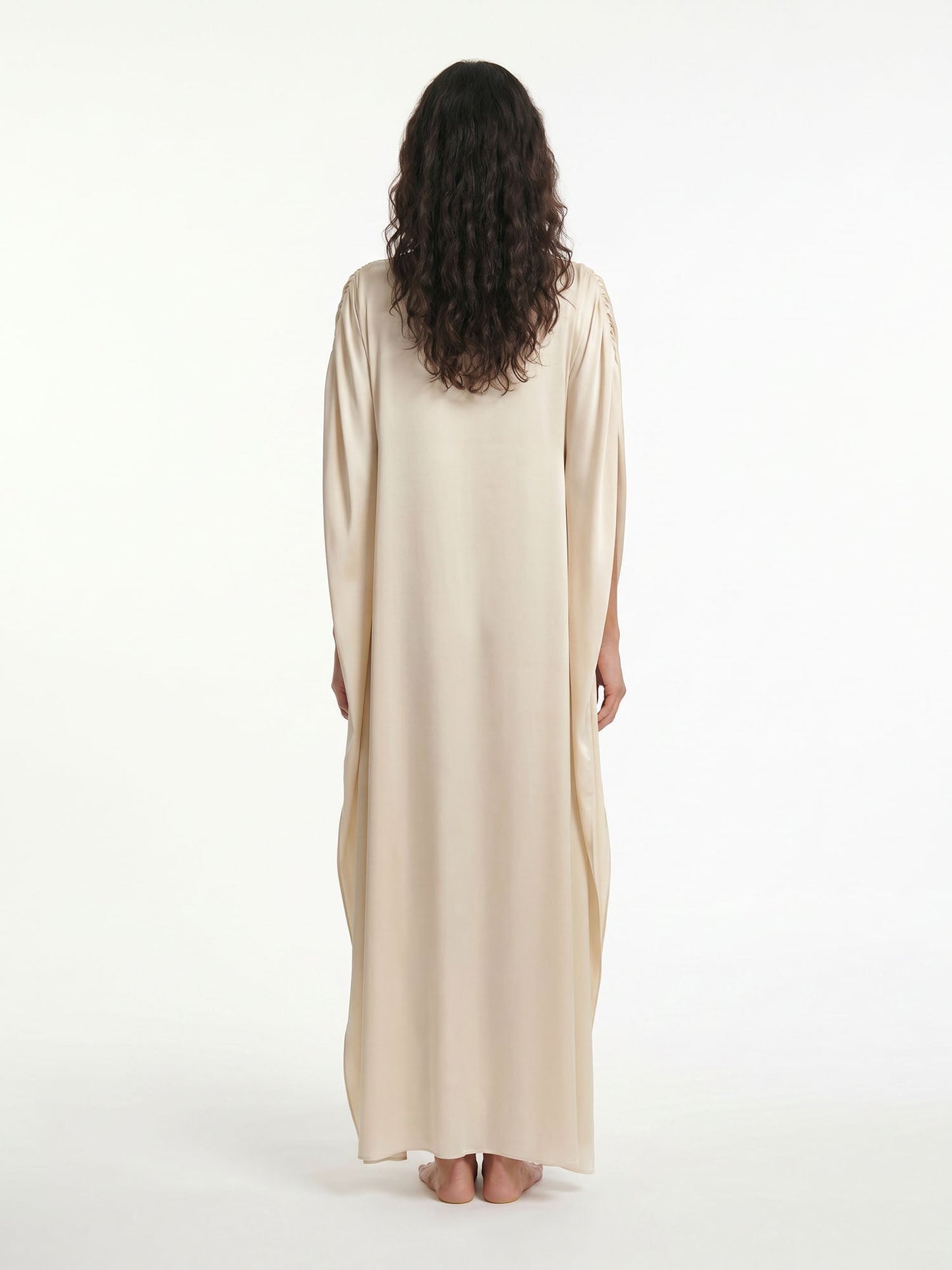 Boat Neck Cape Sleeve Satin Maxi Dress