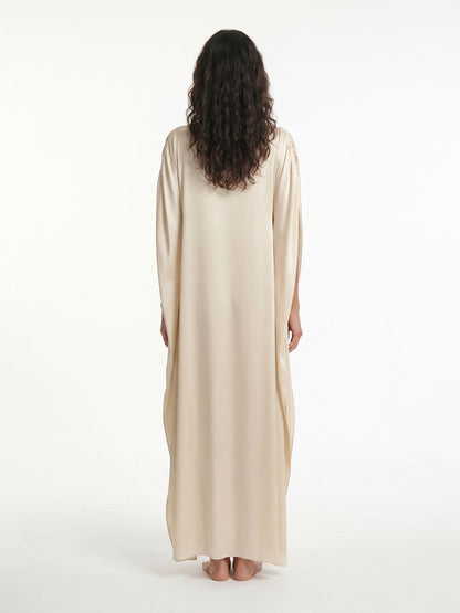 Boat Neck Cape Sleeve Satin Maxi Dress