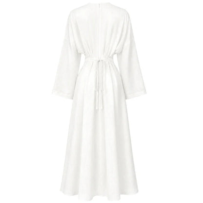 Elegant Pleated Long Sleeve Pocket Maxi Dress