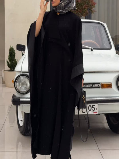 Elegant Shimmer Satin Batwing Sleeve Kaftan Maxi Dress