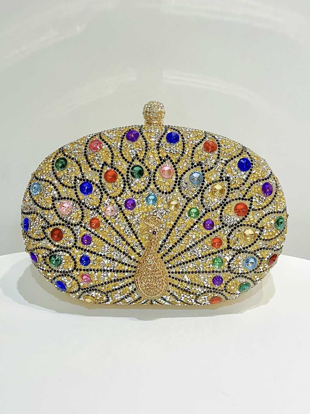 Retro Peacock Rhinestone Party Clutch Bag