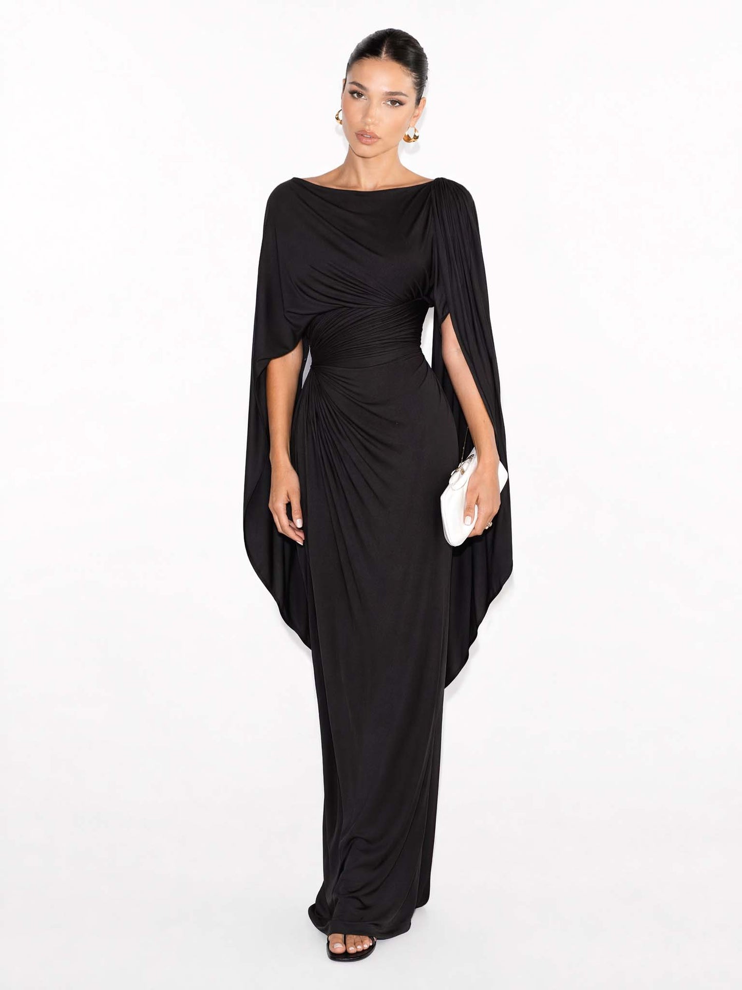 Boat Neck Pleated Slim Fit Maxi Dress