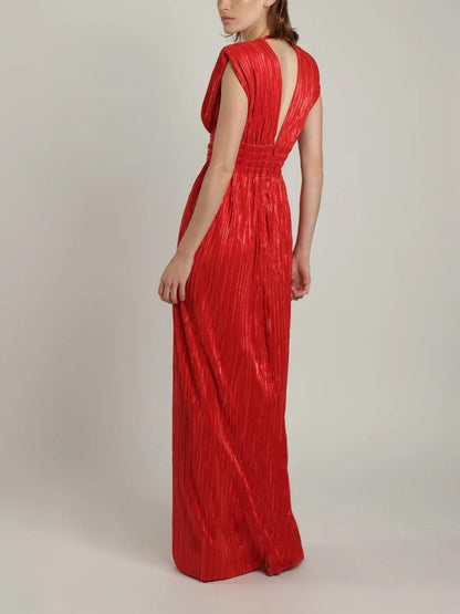 Elegant Deep V-Neck High Slit Maxi Dress