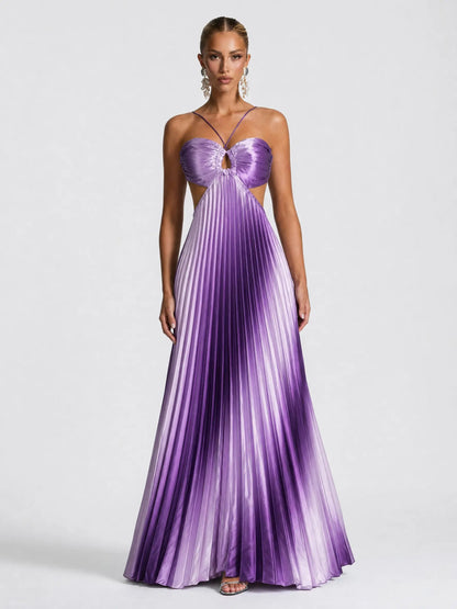 Ombre Halter Pleated Maxi Dress
