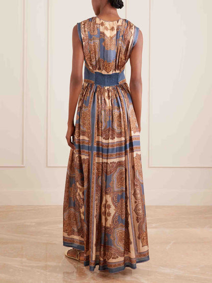 Retro Paisley Print Side Slit Maxi Dress
