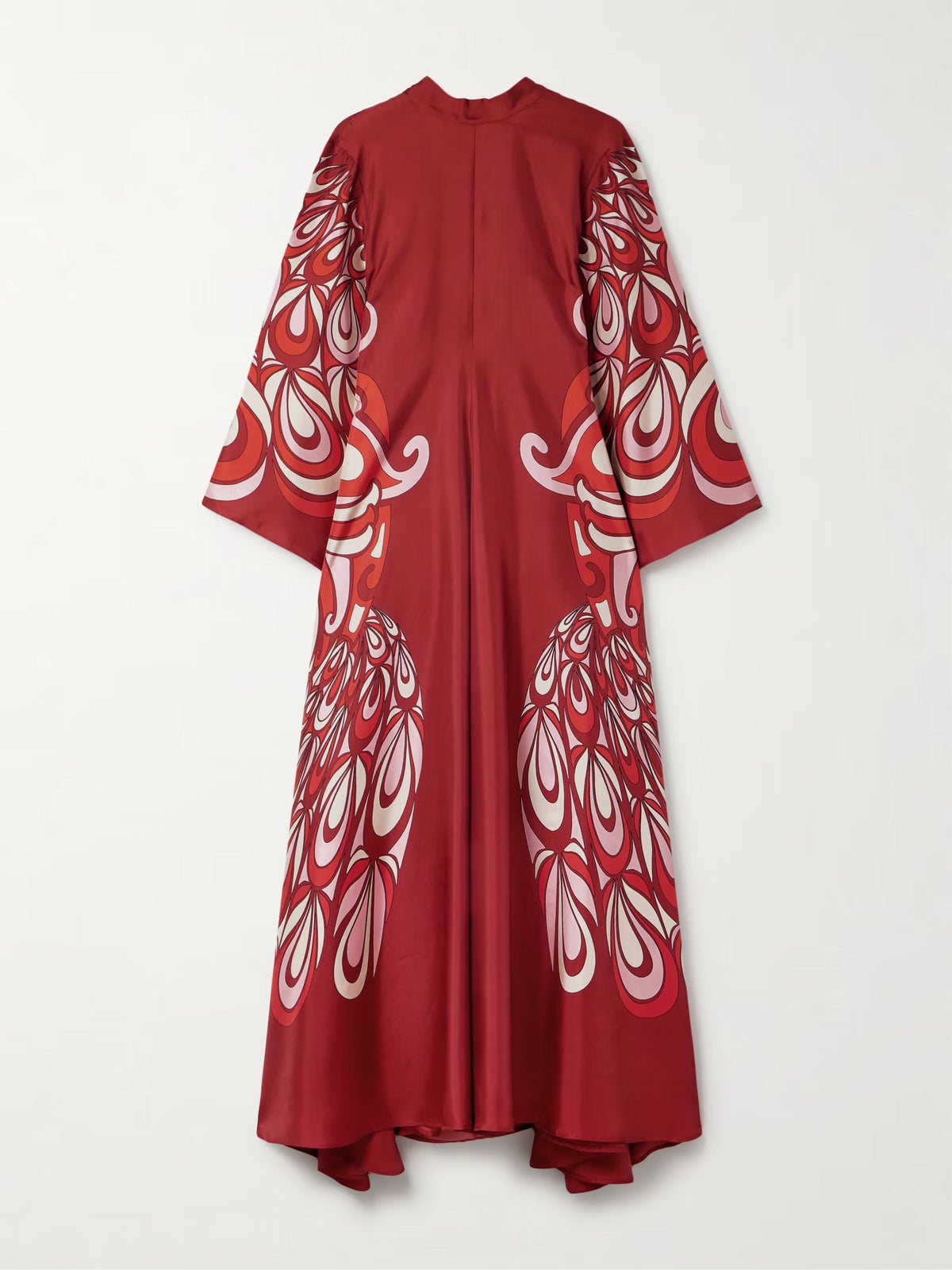 Unique Abstract Peacock Floral Print Flare Sleeve Maxi Dress