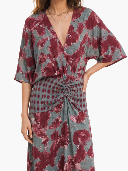 Casual Abstract Tie-Dye Print Kimono Sleeve Maxi Dress
