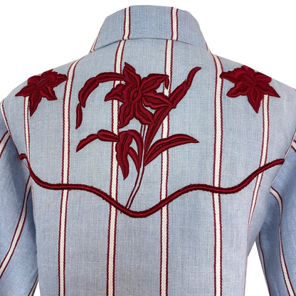 Embroidered Stripe Shirt & Flared Pants Two-Piece Set