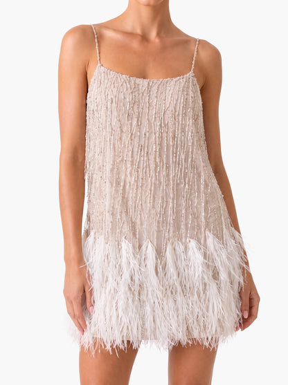 Fairy Lights Sequin Layered Feather Fringed Mesh Mini Dress