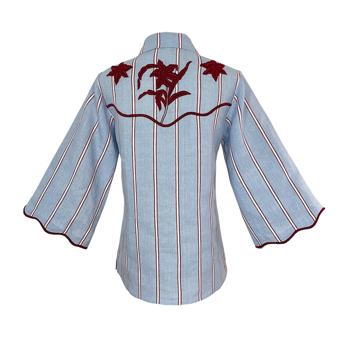 Embroidered Stripe Shirt & Flared Pants Two-Piece Set