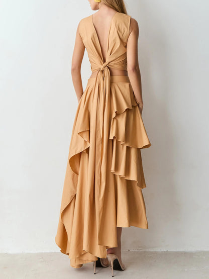 Elegant Crop Top & Tiered Asymmetrical Skirt Two-Piece Set