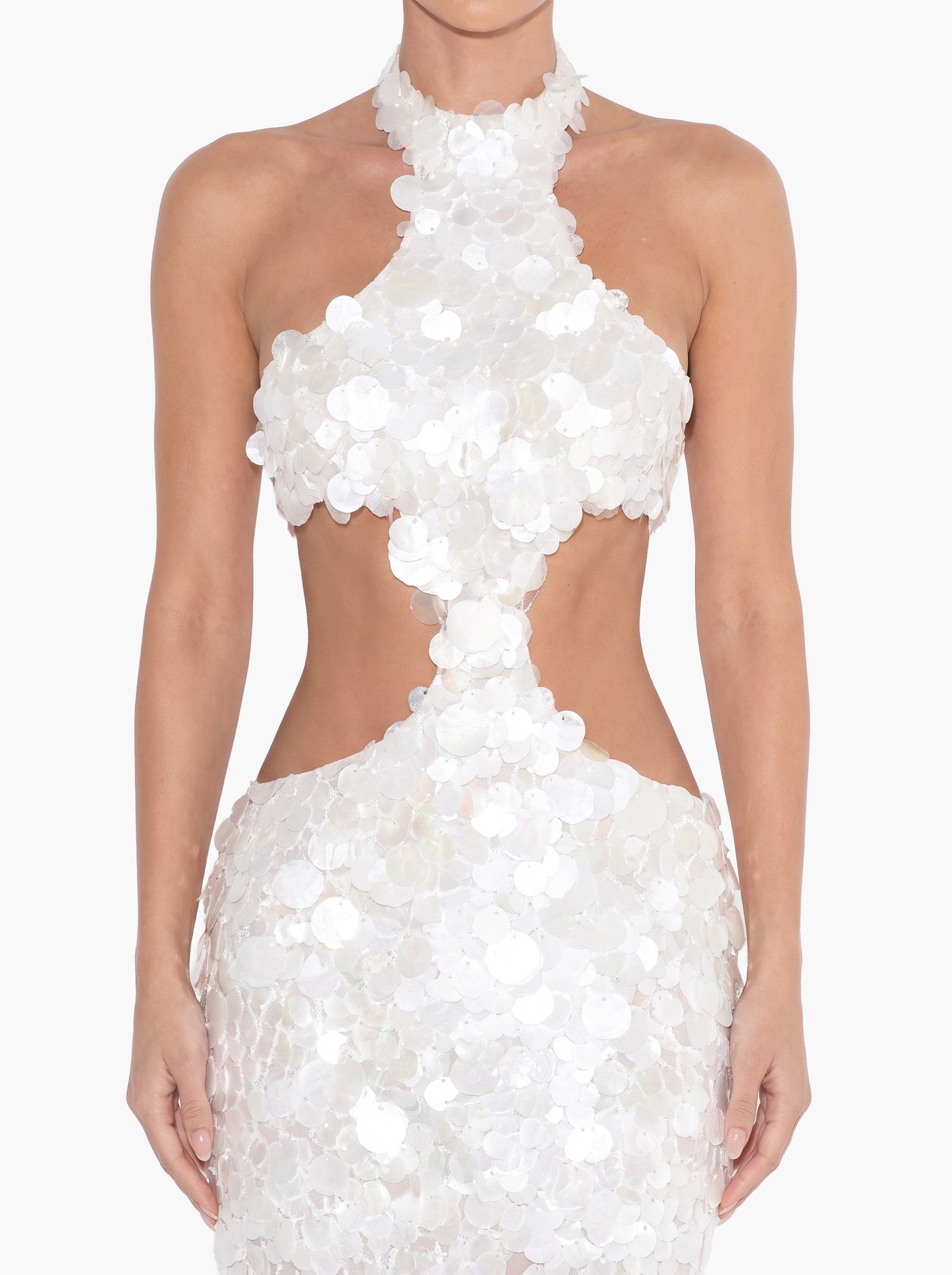 Elegant Halter Cutout Sequin Mermaid Maxi Dress