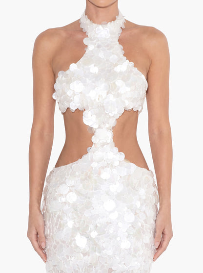 Elegant Halter Cutout Sequin Mermaid Maxi Dress