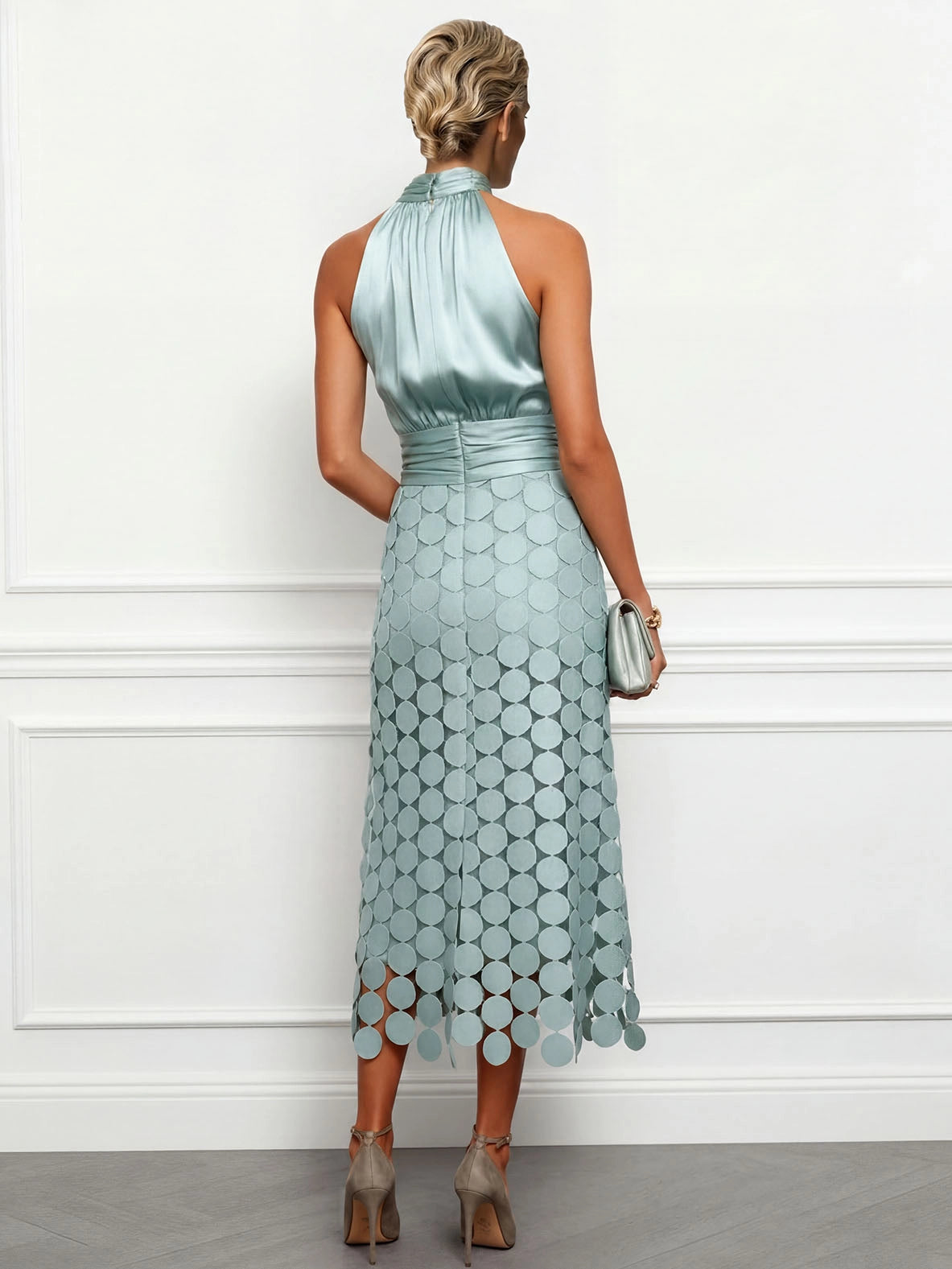 Elegant Circular Embroidery Cutout Midi Dress
