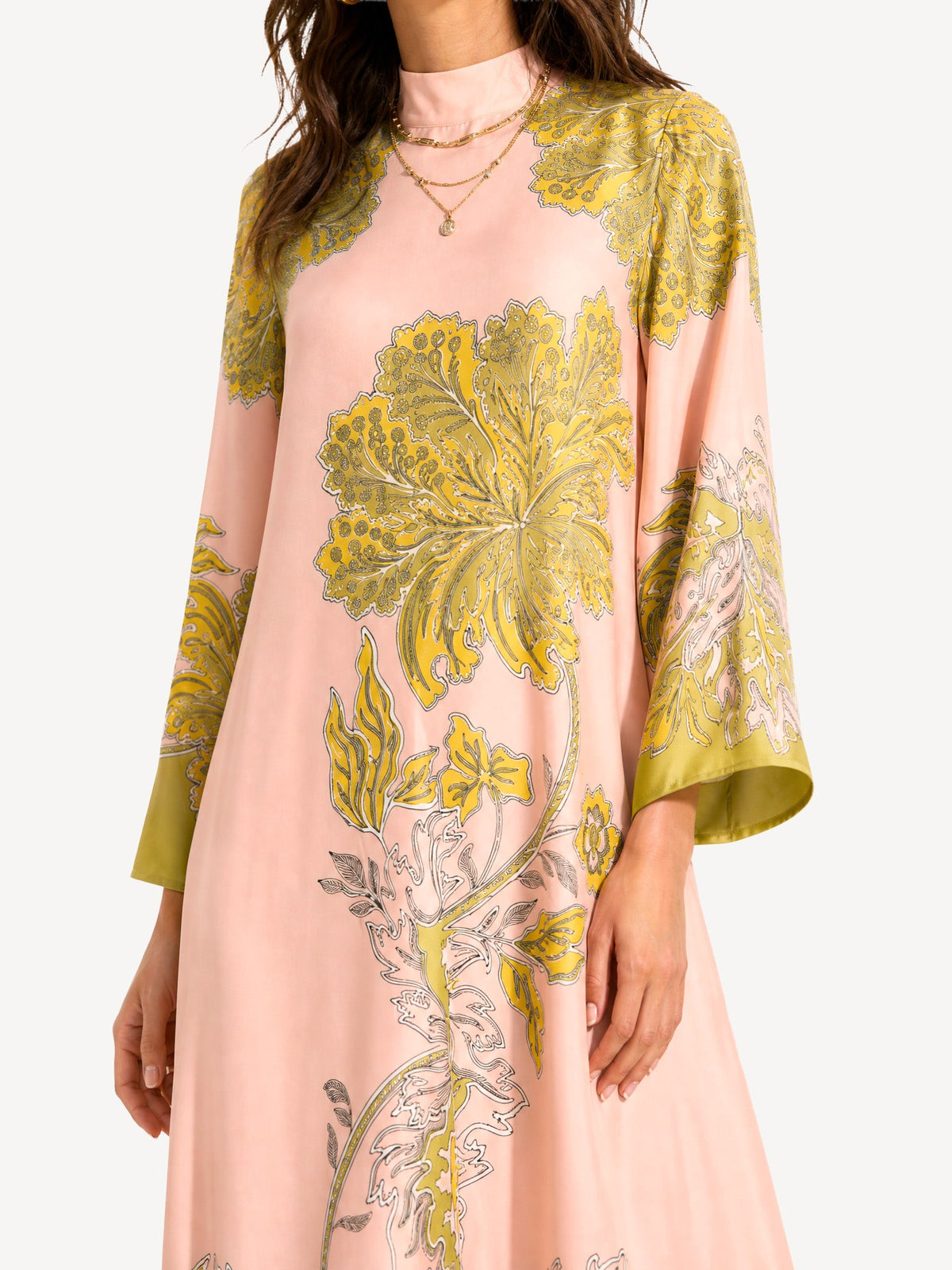 Elegant Retro Print Satin Tie-Waist Maxi Dress