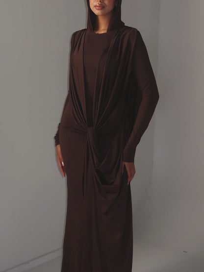 Elegant Draped Long Sleeve Maxi Dress