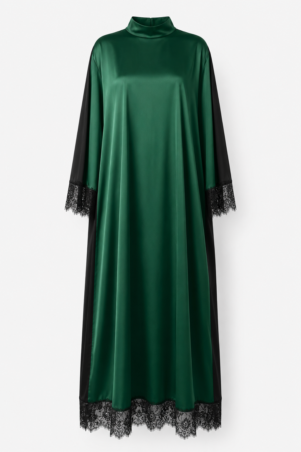 Elegant Color-Block Reversible Satin Lace-Trim Maxi Dress