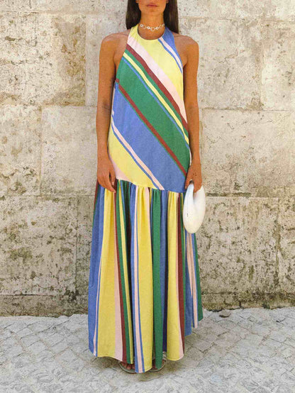 Colorful Stripe Halter Maxi Dress
