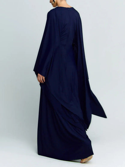 Elegant Batwing Sleeve Twist Front Slit Evening Maxi Dress