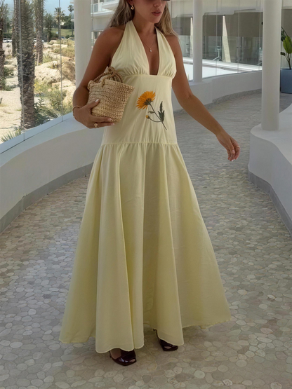 Elegant V-Neck Halter Maxi Dress